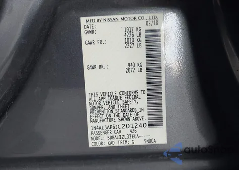 2018 Nissan Altima 2.5 Sv from USA, damaged, VIN 1N4AL3AP6JC201240